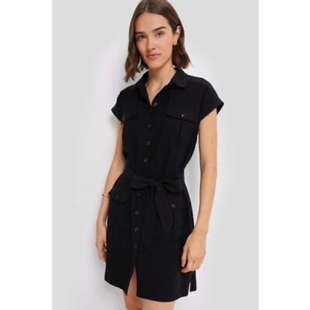 Tuckernuck Black Utility Shirt Dress Short Sleeve Button Front Belted Safari XXL